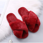 Women House Slippers Warm Faux Fur Soft Plush Furry Female Open Toe Slides