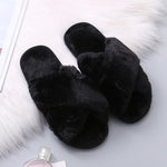 Women House Slippers Warm Faux Fur Soft Plush Furry Female Open Toe Slides