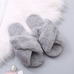 Women House Slippers Warm Faux Fur Soft Plush Furry Female Open Toe Slides