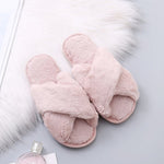 Women House Slippers Warm Faux Fur Soft Plush Furry Female Open Toe Slides