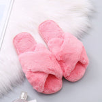 Women House Slippers Warm Faux Fur Soft Plush Furry Female Open Toe Slides