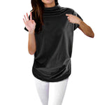 Women Casual Turtleneck Short Sleeve Blouse Top Shirt