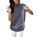 Women Casual Turtleneck Short Sleeve Blouse Top Shirt