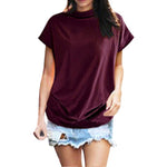 Women Casual Turtleneck Short Sleeve Blouse Top Shirt
