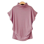 Women Casual Turtleneck Short Sleeve Blouse Top Shirt