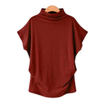 Women Casual Turtleneck Short Sleeve Blouse Top Shirt
