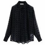 Women fashion dot stitching casual chiffon blouse shirt long sleeve