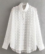 Women fashion dot stitching casual chiffon blouse shirt long sleeve
