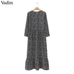 Women maxi dress pleated three quarter sleeve female casual straight dresses