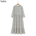 Women maxi dress pleated three quarter sleeve female casual straight dresses