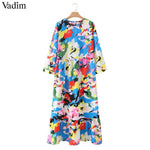 Women maxi dress pleated three quarter sleeve female casual straight dresses