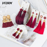 Bohemian Tassel Crystal Long Drop Earrings for Women