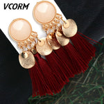 Bohemian Tassel Crystal Long Drop Earrings for Women