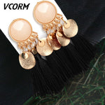 Bohemian Tassel Crystal Long Drop Earrings for Women