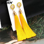 Bohemian Tassel Crystal Long Drop Earrings for Women