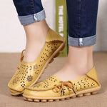 Women Flats Genuine Leather Shoes Female Cutout Slip On Flat Shoes Loafers