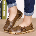 Women Flats Genuine Leather Shoes Female Cutout Slip On Flat Shoes Loafers