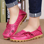Women Flats Genuine Leather Shoes Female Cutout Slip On Flat Shoes Loafers