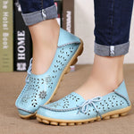 Women Flats Genuine Leather Shoes Female Cutout Slip On Flat Shoes Loafers