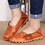 Women Flats Genuine Leather Shoes Female Cutout Slip On Flat Shoes Loafers
