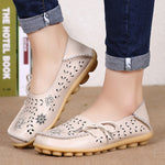 Women Flats Genuine Leather Shoes Female Cutout Slip On Flat Shoes Loafers