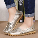Women Flats Genuine Leather Shoes Female Cutout Slip On Flat Shoes Loafers