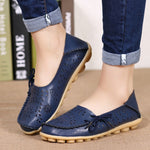 Women Flats Genuine Leather Shoes Female Cutout Slip On Flat Shoes Loafers