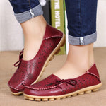 Women Flats Genuine Leather Shoes Female Cutout Slip On Flat Shoes Loafers