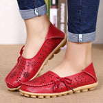 Women Flats Genuine Leather Shoes Female Cutout Slip On Flat Shoes Loafers
