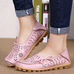 Women Flats Genuine Leather Shoes Female Cutout Slip On Flat Shoes Loafers