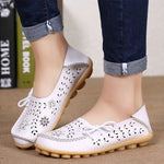 Women Flats Genuine Leather Shoes Female Cutout Slip On Flat Shoes Loafers