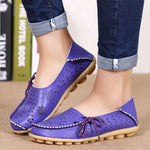 Women Flats Genuine Leather Shoes Female Cutout Slip On Flat Shoes Loafers