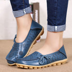 Women Flats Genuine Leather Shoes Female Cutout Slip On Flat Shoes Loafers
