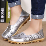 Women Flats Genuine Leather Shoes Female Cutout Slip On Flat Shoes Loafers