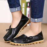 Women Flats Genuine Leather Shoes Female Cutout Slip On Flat Shoes Loafers