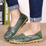 Women Flats Genuine Leather Shoes Female Cutout Slip On Flat Shoes Loafers