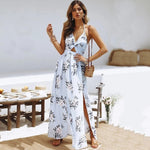 Women V Neck Split Dress Floral Print Spaghetti Strap Party Casual Maxi Dresses
