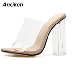 Women Sandals PVC Jelly Crystal Heel Transparent Women Sexy Clear High Heels