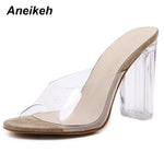 Women Sandals PVC Jelly Crystal Heel Transparent Women Sexy Clear High Heels