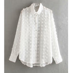 Women fashion dot stitching casual chiffon blouse shirt long sleeve